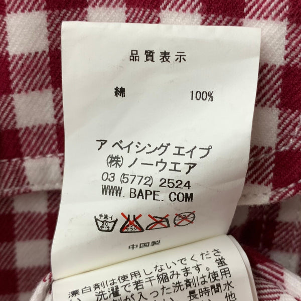 アベイシングエイプ A BATHING APE ファーストカモ 1st カモ シャーク WGM ギンガムチェック 長袖シャツ レッド XXLサイズ 201MT-4312
