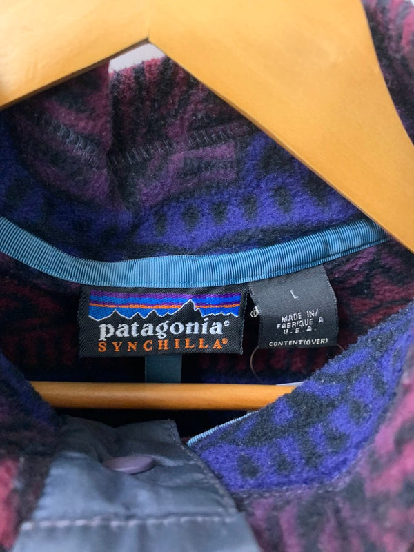 パタゴニア PATAGONIA 90s 総柄  シンチラ スナップT プルオーバー ジャケット ロゴ マルチカラー Lサイズ 201MT-2276