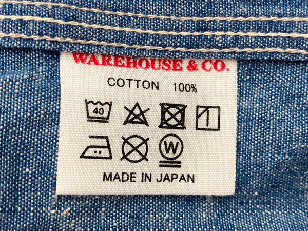ウエアハウス WAREHOUSE DUCK DIGGER シャンブレーシャツ ワークシャツ マチ付き 白ボタン 青 長袖シャツ 無地 ブルー 104MT-2311