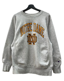 チャンピオン Champion 90s 90年代 刺繍タグ REVERSE WEAVE リバースウィーブ  USA製 NOTRE DAMEアーチ カレッジ 灰色 スウェット プリント グレー Lサイズ 104MT-2280