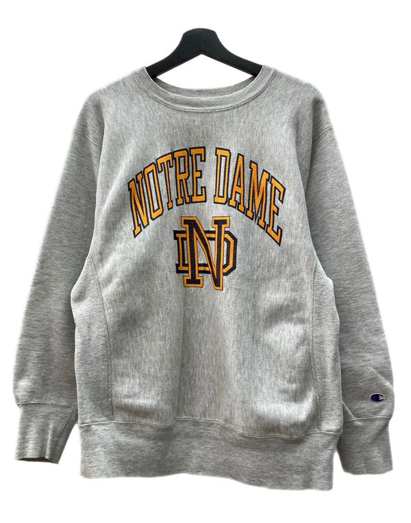 チャンピオン Champion 90s 90年代 刺繍タグ REVERSE WEAVE リバースウィーブ  USA製 NOTRE DAMEアーチ カレッジ 灰色 スウェット プリント グレー Lサイズ 104MT-2280