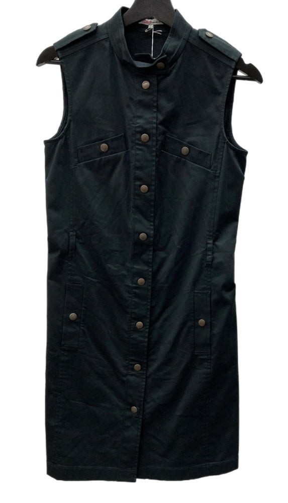 マイケル・コース MICHAEL KORS オンワード樫山 ノースリーブ ノーカラー Military ミリタリー タイト フロントボタン コットン BLACK 黒 ワンピース 無地 ブラック SIZE4 104LT-233