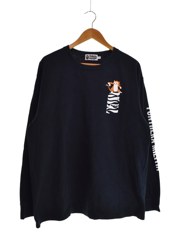 アベイシングエイプ A BATHING APE  RELAXED TIGER L/S TEE リラックスドタイガー ロングスリーブT バックプリント 袖プリント 001LTG801002X ロンT ブラック Lサイズ 103MT-3425