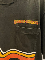 ハーレーダビッドソン Harley-Davidson 80s ©1983 ヴィンテージ Vintage アメリカ製 ポケット プリントTシャツ US古着 黒 XL Tシャツ ブラック LLサイズ 101MT-2989