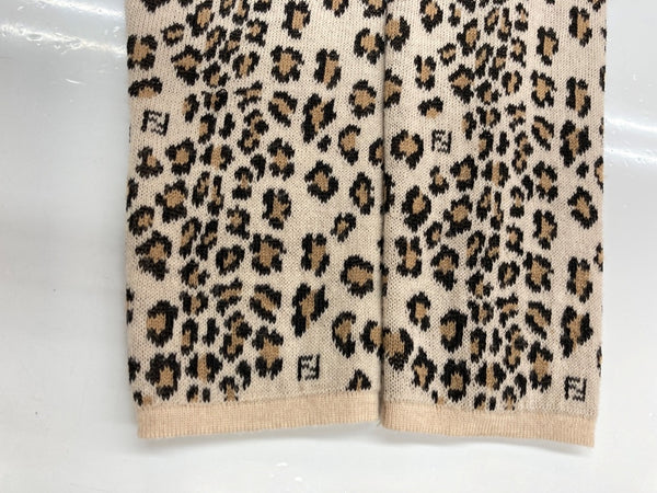 フェンディ FENDI オールド OLD レトロ ニット ラウンドネック 総柄 ロゴ ウール ビスコース レーヨン MADE IN ITALY イタリア製  セーター ヒョウ柄・レオパード柄 ベージュ SIZE40 104LT-248
