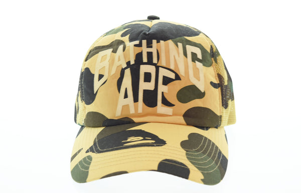 アベイシングエイプ A BATHING APE CAMO 猿顔 迷彩 ロゴ スナップバック メッシュ キャップ 帽子 メンズ帽子 キャップ ブラウン 103H-42