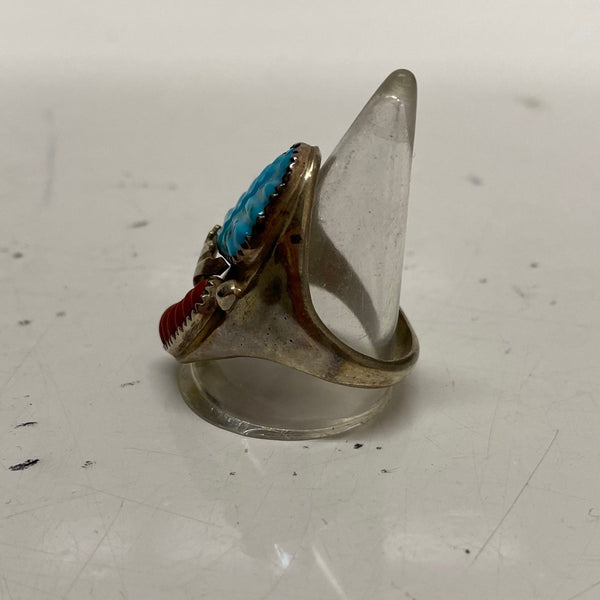 【曜日割引対象外】 【中古】ヴィンテージ vintage Loyolita Othole コーラル＆ターコイズ スターリングシルバー メンズジュエリー・アクセサリー インディアンジュエリー 指輪・リング シルバー 201goods-771 VB