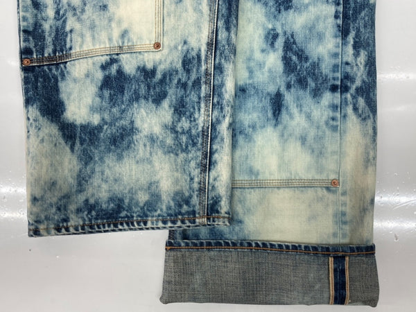 シュガーヒル SUGARHILL CLASSIC DOUBLE KNEE DENIM PANTS ダブル  ニー デニム パンツ ジーパン シンチバック ボタンフライ 加工 ズボン 白 青 総柄 23AWPT04 デニム ブルー サイズ 32 104MB-392