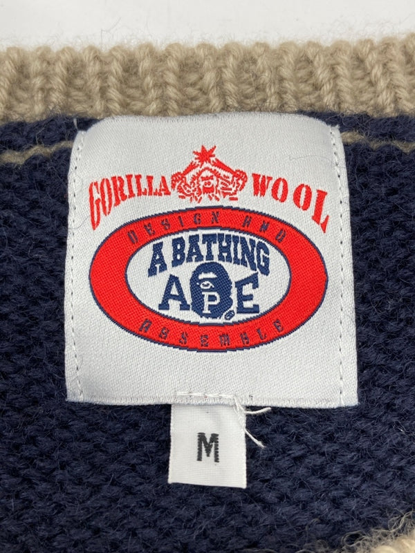 アベイシングエイプ A BATHING APE GORILLA WOOL ゴリラ ウール ニット セーター 紺 セーター 刺繍 ネイビー Mサイズ 104MT-1925
