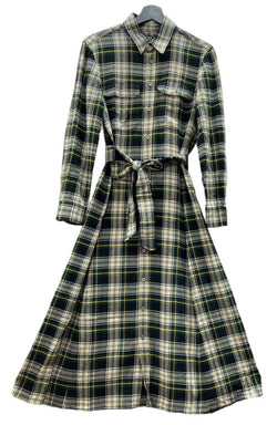 ラルフローレン RalphLauren POLO 現行タグ シャツワンピース プラットベルテッドドレス ロング丈 マキシ丈 Aライン ウエストマーク GREEN 緑 211775896001 ワンピース チェック グリーン SIZE6 104LT-207