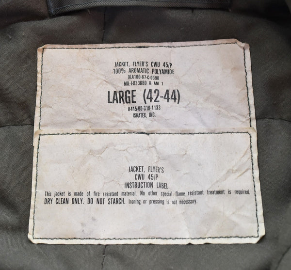 ヴィンテージ Vintage 80's ミリタリー Military US ARMY CWU-45/P 87年製造 ISRATEX INC Flight Jacket ワッペンカスタム LARGE (42-44) ジャケット カーキ 103MT-3444