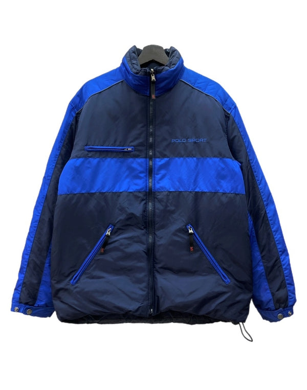 ラルフローレン RalphLauren POLO SPORT 90s REVERSIBLE DOWN PUFFER JACKET リバーシブル ダウン パファー ジャケット ジップアップ アウター 青 紺 ジャケット ロゴ ネイビー Mサイズ 104MT-2143