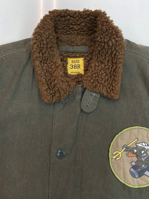 ヒューストン HOUSTON N-1 DECK JACKET デッキ ジャケット ミリタリー ジップアップ 裏ボア 軍物 アウター 緑 サイズ 38R ジャケット キャラクター グリーン 104MT-1808