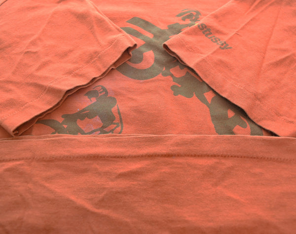 ステューシー STUSSY 90s Made in USA 紺タグ バイクT シングルステッチ 90's USA製 Tシャツ オレンジ Lサイズ 103MT-3183