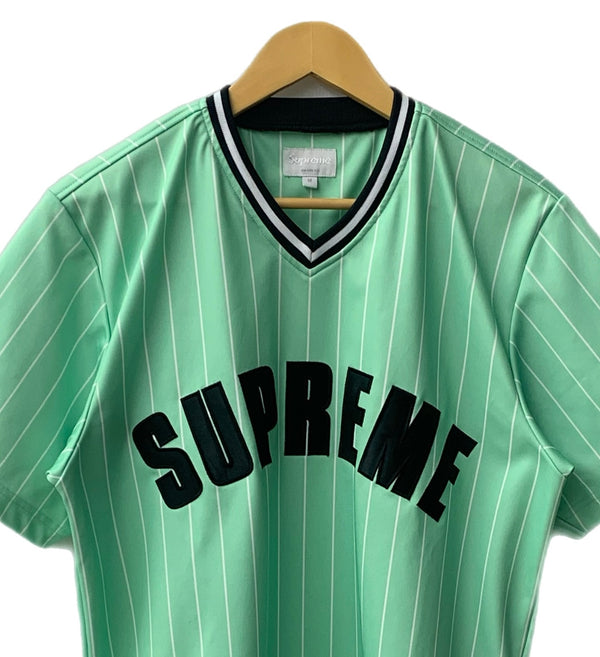 シュプリーム SUPREME Supreme Pinstripe Baseball Jersey ベースボールジャージ 半袖カットソー グリーン ストライプ Mサイズ 201MT-2622