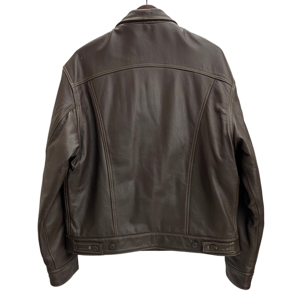 【曜日割引対象外】 リーバイス Levi's 90's LEATHER TRUCKER JACKET 70345-83-F94-153 ジャケット ブラウン Lサイズ 201MT-4094 VB