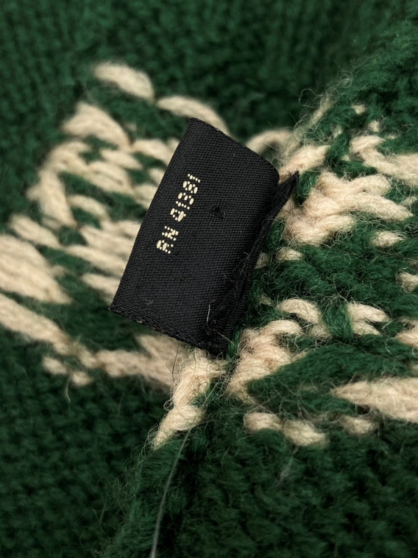 ダブルアールエル RRL 90s WOOL VEST ウール ベスト カウチン ボタン Vネック HAND KNIT トナカイ柄 三ツ星タグ Ralph Lauren ラルフローレン 緑 ベスト 総柄 グリーン Mサイズ 104MT-1747