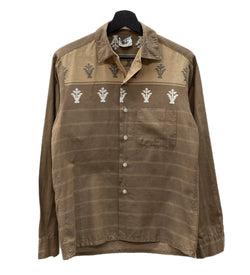 ヴィンテージ vintage 60s 60年代 Blocks 開襟 オープンカラーシャツ ボーダー 民族 茶色 長袖シャツ 刺繍 ブラウン Sサイズ 104MT-1753