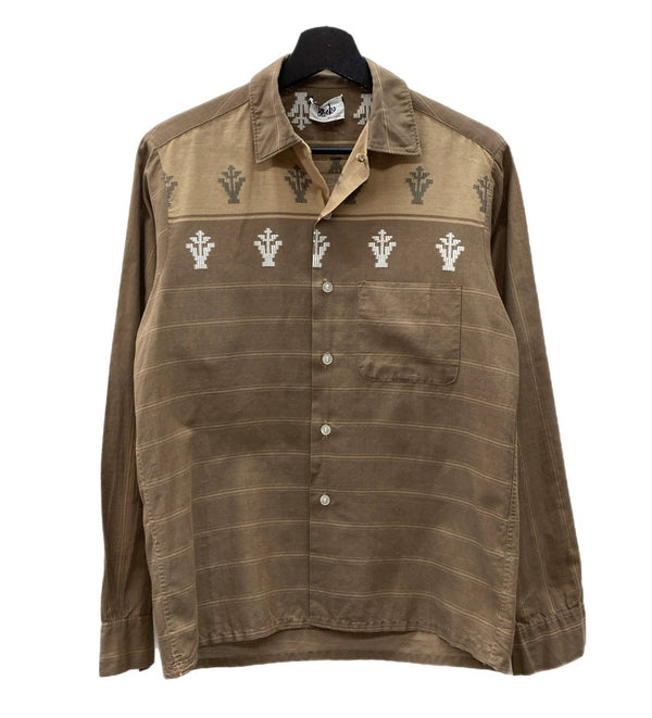 ヴィンテージ vintage 60s 60年代 Blocks 開襟 オープンカラーシャツ ボーダー 民族 茶色 長袖シャツ 刺繍 ブラウン Sサイズ 104MT-1753