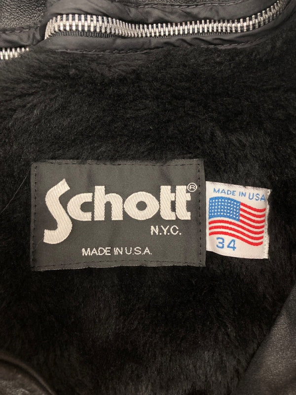 ショット SCHOTT LEATHER JACKET レザー ジャケット シングル ライダース バイカー レーサー アウトドア USA製 アウター 黒 サイズ 34 ジャケット 無地 ブラック 104MT-1693