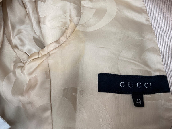 グッチ GUCCI トムフォード期 90s~00s Vintage ヴィンテージ ピークドラペル フォーマル スーツ 2B シングル コーデュロイ シルク コットン BEIGE 135205.ZI023 ジャケット ベージュ SIZE40 104LT-182