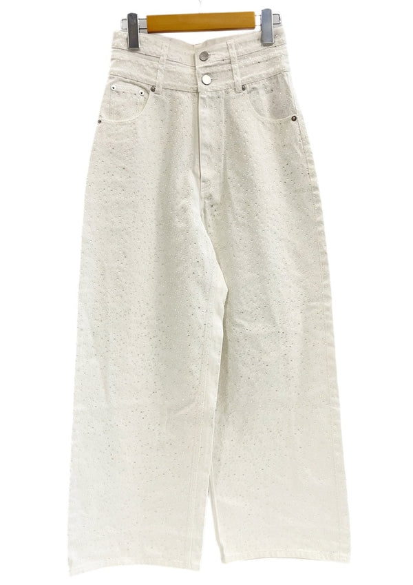 エイミーイストワール EIMY ISTOIRE drop pattern デニムパンツ ドロップパターン ラインストーン ビジュー ハイウエスト ワイド ホワイトデニム デニム ホワイト Mサイズ 101LB-31