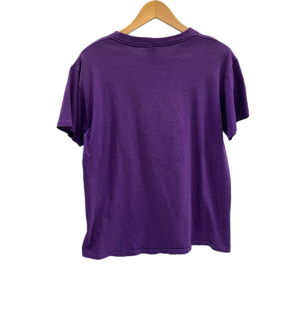 チャンピオン Champion 80's 80年代 トリコタグ カレッジロゴ EVANSVILLE エバンズビル大学 2段プリント  VINTAGE ヴィンテージ Tシャツ パープル Lサイズ 101MT-4750