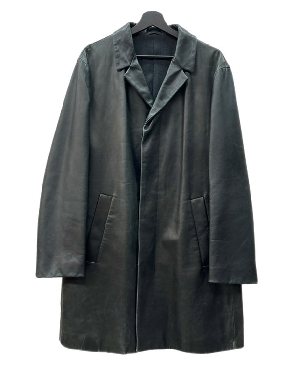 ケンゾー KENZO HOMME LEATHER LONG COAT レザー ロング コート ボタン アーカイブ 本革 アウター ジャケット 黒 ジャケット 無地 ブラック Lサイズ 104MT-1794