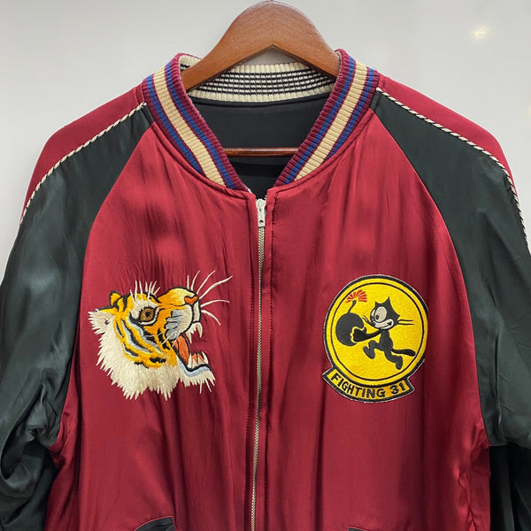 【曜日割引対象外】 スカルフライト SKULL FLIGHT MYOSEN スカジャン タグ欠損 ジャケット レッド 201MT-4716 VB