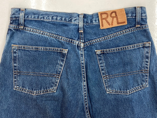 ダブルアールエル RRL 90s DENIM PANTS デニム パンツ ジップフライ ジーパン ジーンズ USA製 Ralph Lauren インディゴ 青 ロゴ R004 デニム ブルー サイズ 34 104MB-216
