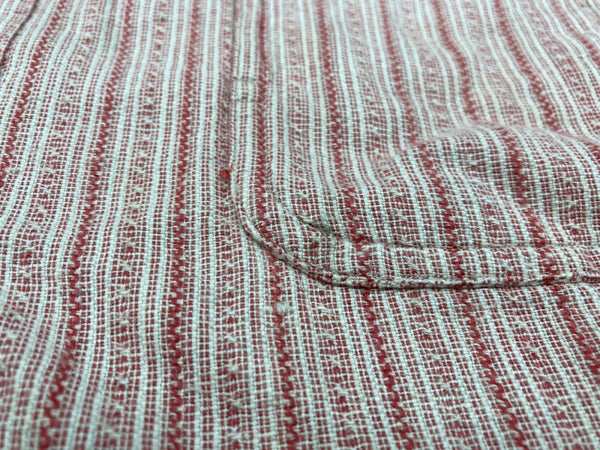 ダブルアールエル RRL 90s 三ツ星タグ SHIRT バンドカラー フロントボタン ヴィンテージ VINTAGE ラルフローレン RALPH LAUREN リネン コットン マレーシア製 RED 赤 長袖シャツ ストライプ レッド Mサイズ 104MT-1970