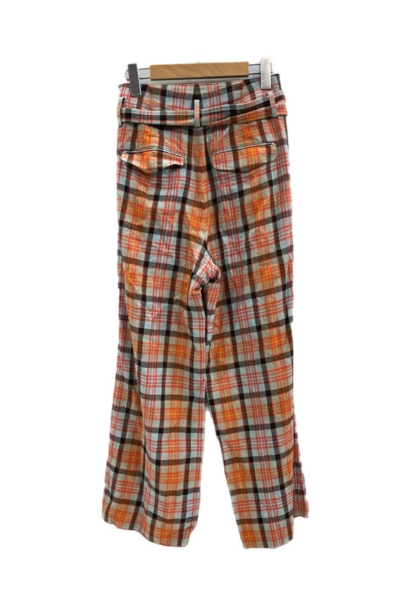 ビューティフルピープル beautiful people チェック柄パンツ オレンジ 水色 リボン 11825105005 ボトムスその他 オレンジ サイズ34 101LB-24