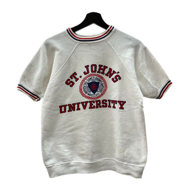 チャンピオン Champion 60's Vintage ヴィンテージ C中 ランタグ 染み込み 半袖スウェット ラグラン カレッジ St. John's University 白 スウェット プリント ホワイト Mサイズ 104MT-1198
