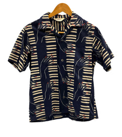 スターオブハリウッド STAR OF HOLLYWOOD TOYO ENTERPRISE 東洋エンタープライズ PIANO オープンシャツ ピアノ柄 アロハシャツ 開襟 オープンカラー ボックス SH36597 半袖シャツ ネイビー Sサイズ 101MT-5368