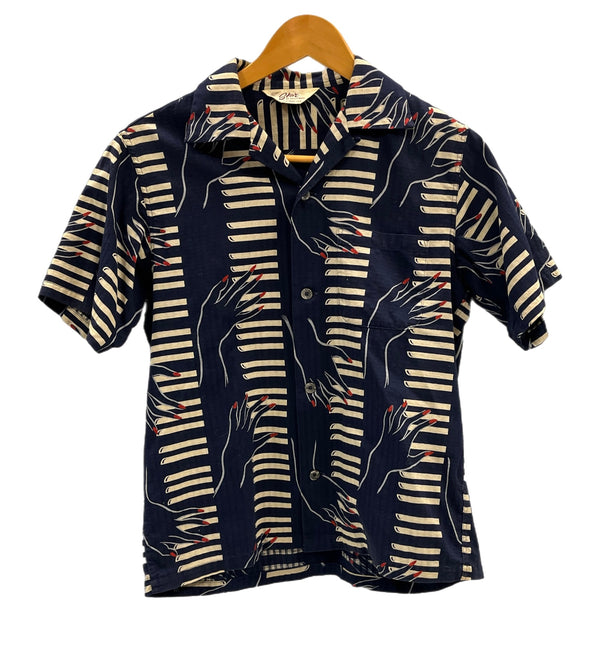 スターオブハリウッド STAR OF HOLLYWOOD TOYO ENTERPRISE 東洋エンタープライズ PIANO オープンシャツ ピアノ柄 アロハシャツ 開襟 オープンカラー ボックス SH36597 半袖シャツ ネイビー Sサイズ 101MT-5368