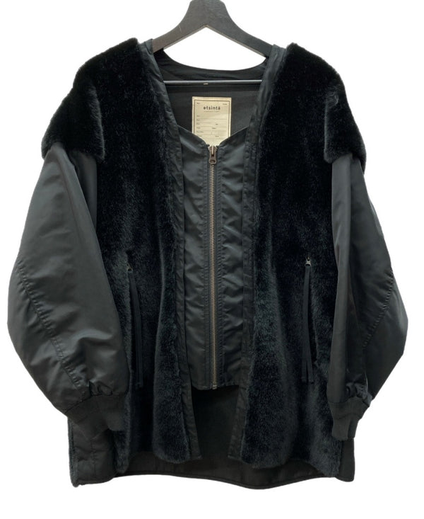 チャオパニック Ciaopanic エシンタ etsinta ファー 切替 ジャケット ジップアップ フルジップ ブルゾン ファージャケット BLACK 黒 TYZ1012207A0004 コート 無地 ブラック ONE 104LT-258