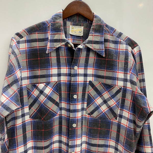 【曜日割引対象外】 ヴィンテージ vintage 60's Weareis gold チェックシャツ 長袖シャツ ブルー Mサイズ 201MT-4269 VB