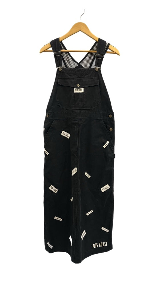 ピンクハウス PINK HOUSE ジャンパースカート ワッペン 総柄 黒 スカート P0199FA02 ワンピース ブラック 101LT-172