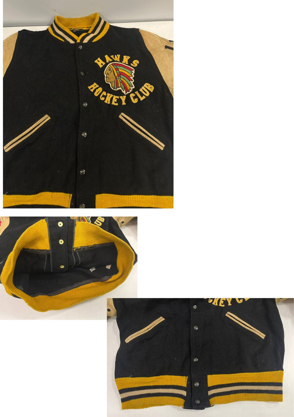 ヴィンテージ vintage 60's～ 60年代 LIPPMANS ウール スタジャン バーシティジャケット アワードジャケット インディアンヘッド 袖レザー ツートン イエロー 42 ジャケット ネイビー 101MT-5453