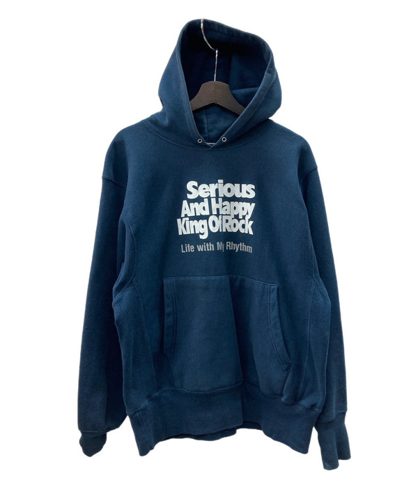 チャンピオン Champion 00s 00年代 真心ブラザーズ band バンT Serious And Happy King Of Rock REVERSE WEAVE リバースウィーブ  パーカ プリント ネイビー Mサイズ 104MT-1770