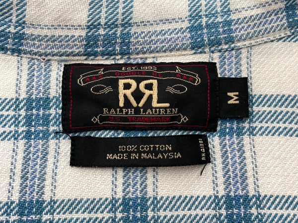 ダブルアールエル RRL 90s 90年代 三ツ星タグ ヘビーネル ネルシャツ ウエスタンシャツ 白 青 長袖シャツ チェック ホワイト Mサイズ 104MT-2015