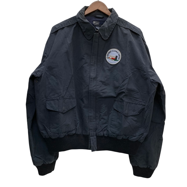 【曜日割引対象外】 ラルフローレン POLO RALPH LAUREN 90's Cotton Nylon print A-2 type jacket ジャケット ネイビー Lサイズ 201MT-3383 VB