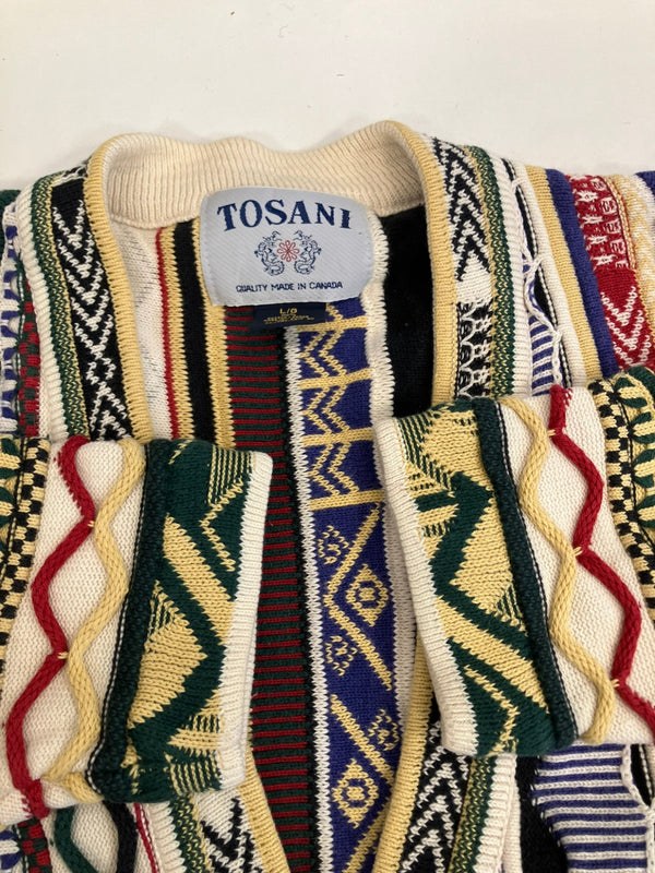 US US古着 80's~90's TOSANI 3Dニット カーディガン コットン ハンドニット カナダ製 MADE IN CANADA カーディガン Lサイズ 101MT-4758