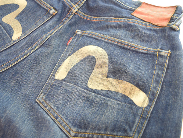 エヴィス EVISU Lot 2001 NO.2 KAMOME ホワイトカモメ プリント デニム パンツ デニム ネイビー 34/35 103MB-670