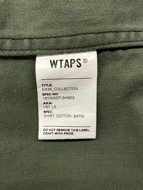 ダブルタップス WTAPS 18SS HBT LS SHIRT ヘリンボーンツイル シャツ ボタンダウン ジャケット 胸ポケット 緑 181GWDT-SHM02 SIZE2 長袖シャツ ロゴ カーキ 104MT-783