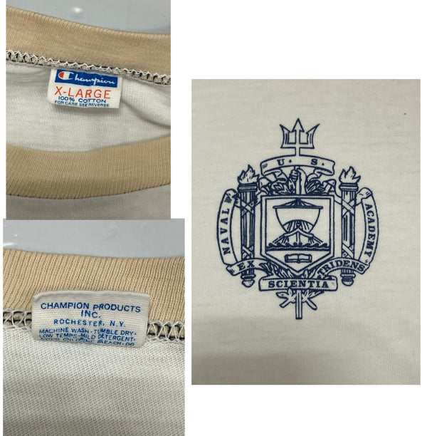 チャンピオン Champion 70's 70s 70年代 バータグ U.S.NAVAL ACADEMY USNA 海軍兵学校 リンガーT made in USA アメリカ製 XL Tシャツ ホワイト LLサイズ 101MT-3279