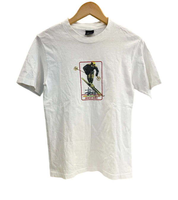 ステューシー STUSSY 90's 90年代 紺タグ OLD STUSSY old school flavor スキーヤー プリント MADE IN USA アメリカ製 VINTAGE ヴィンテージ シングルステッチ Tシャツ ホワイト Sサイズ 101MT-4563