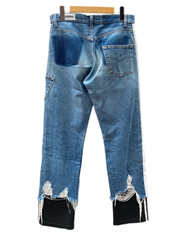 バウワウ BOWWOW REMAKE DENIM PANTS リメイク デニム パンツ 再構築 ボタンフライ ジャージ ジーンズ ズボン 青 黒 無地 BW1801-WLP デニム ブルー Mサイズ 104MB-159