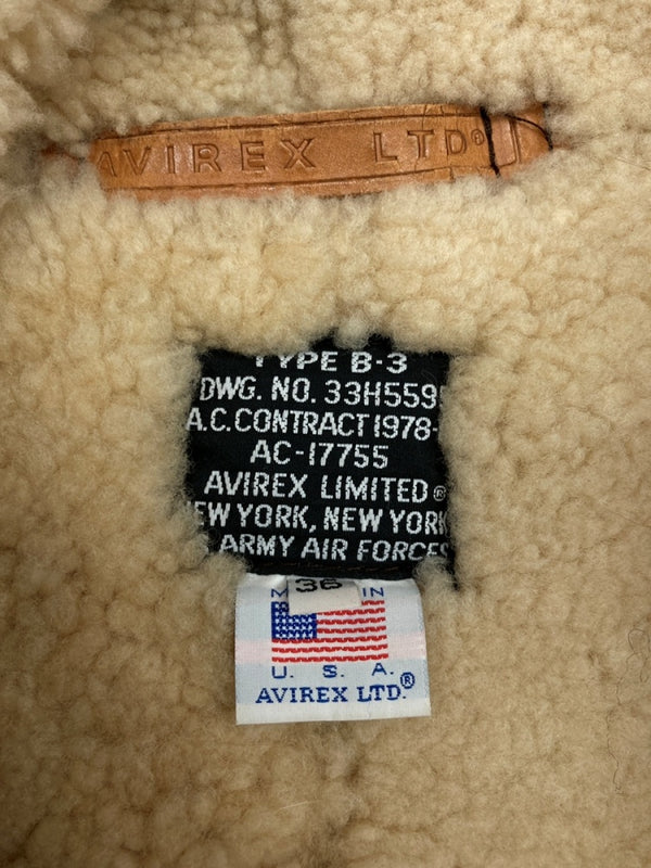 アビレックス AVIREX B-3 MOUTON FLIGHT JACKET ムートン フライト ジャケット フーディ ボア ジップアップ 軍物 アウター 茶 33H5595 サイズ 36 ジャケット 無地 ブラウン 104MT-1712