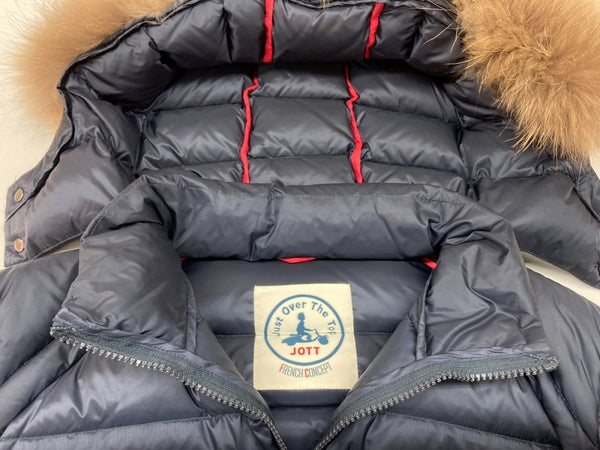 ジョット JOTT DOWN JACKET ダウン ジャケット フード ファー FUR NAVY 紺 ジャケット ワンポイント ネイビー Mサイズ 104LT-31